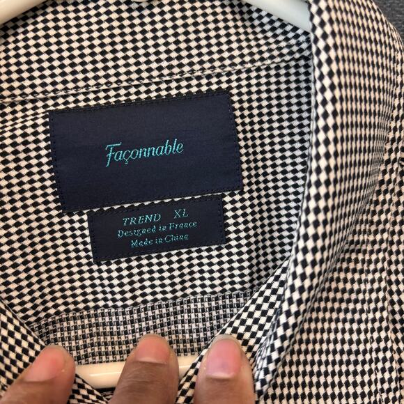 Faconnable Trend Shirt Mens XL Designed in France Houndstooth Geometric Diamonds - Picture 5 of 10
